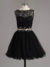 Black A-line Scoop Neck Lace Tulle Beading Custom Short/Mini Short Prom Dresses #Favs020101138