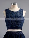 Two Piece A-line Scoop Neck Lace Tulle Short/Mini Beading Dark Navy Short Prom Dresses #Favs020101441