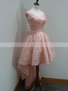 A-line Scoop Neck Lace Tulle Asymmetrical Beading Unique High Low Prom Dresses #Favs020102850