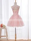 A-line Scoop Neck Lace Tulle Short/Mini Beading Pretty Short Prom Dresses #Favs020102854