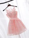 A-line Scoop Neck Lace Tulle Short/Mini Beading Pretty Short Prom Dresses #Favs020102854