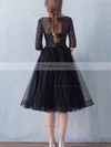Black A-line Scoop Neck Lace Tulle Knee-length Sashes / Ribbons 1/2 Sleeve Simple Short Prom Dresses #Favs020102872