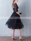 Black A-line Scoop Neck Lace Tulle Knee-length Sashes / Ribbons 1/2 Sleeve Simple Short Prom Dresses #Favs020102872