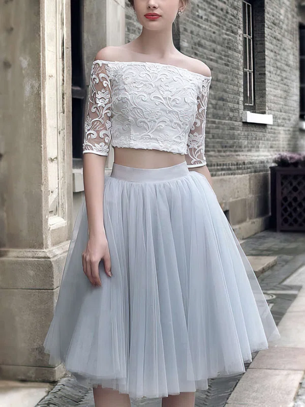 Princess Off-the-shoulder Lace Tulle Knee-length Short Prom Dresses #Favs020103308