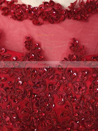 A-line Scoop Neck Tea-length Tulle Prom Dresses with Appliques Lace Sashes #Favs020103698