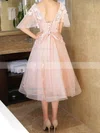 Princess V-neck Lace Tulle Tea-length Appliques Lace Short Prom Dresses #Favs020105819