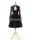 Elegant A-line Scoop Neck Lace Tulle Silk-like Satin Knee-length Long Sleeve Black Short Prom Dresses #Favs020102516