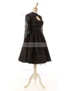 Elegant A-line Scoop Neck Lace Tulle Silk-like Satin Knee-length Long Sleeve Black Short Prom Dresses #Favs020102516