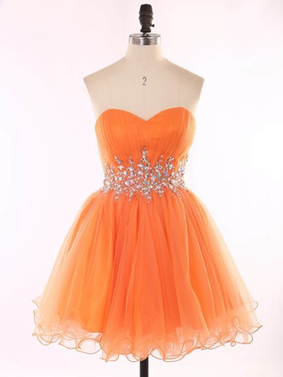 Girls Orange Sweetheart Organza Beading Short/Mini Short Prom Dresses #Favs020101625 Girls Orange Sweetheart Organza Beading Short/Mini Short Prom Dresses #Favs020101625