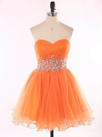 Girls Orange Sweetheart Organza Beading Short/Mini Short Prom Dresses #Favs020101625