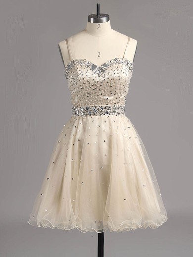 A-line Sweetheart Organza Short/Mini Beading Homecoming Dresses #Favs02014607