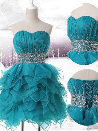 Short/Mini Dark Green Organza Beading Sweetheart Short Prom Dresses #Favs02019707 Short/Mini Dark Green Organza Beading Sweetheart Short Prom Dresses #Favs02019707