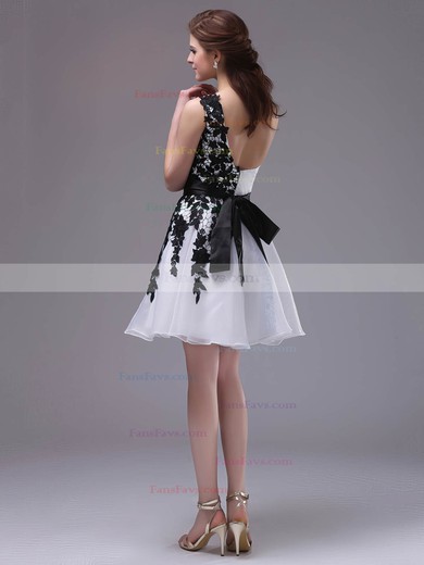 One Shoulder Short/Mini Inexpensive Organza with Black Appliques Short Prom Dresses #Favs02042244