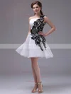 One Shoulder Short/Mini Inexpensive Organza with Black Appliques Short Prom Dresses #Favs02042244