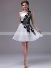 One Shoulder Short/Mini Inexpensive Organza with Black Appliques Short Prom Dresses #Favs02042244