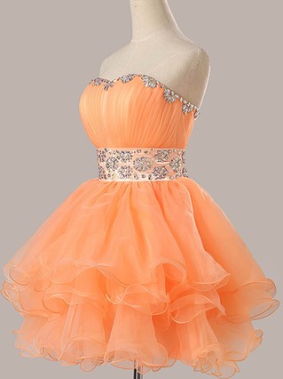 Ball Gown Sweetheart Organza Short/Mini Beading Short Prom Dresses #Favs02051735