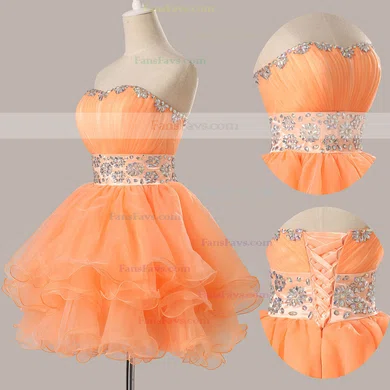 Ball Gown Sweetheart Organza Short/Mini Beading Short Prom Dresses #Favs02051735