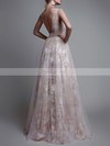 A-line V-neck Lace Tulle Floor-length Prom Dresses #Favs020104576