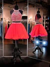 A-line Scoop Neck Short/Mini Organza Tulle Prom Dresses with Beading #Favs020102528