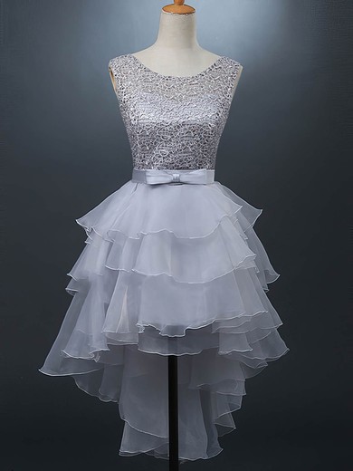 A-line Scoop Neck Organza Tulle Asymmetrical Sashes / Ribbons Short Prom Dresses #Favs020105380