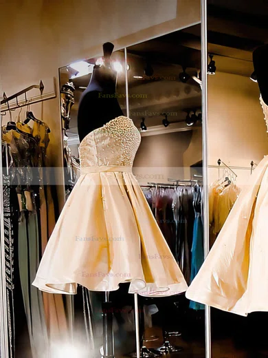 A-line Sweetheart Satin Short/Mini Pearl Detailing Popular Short Prom Dresses #Favs020102464
