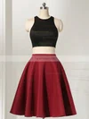 A-line Scoop Neck Satin Knee-length Ruffles New Style Two Piece Short Prom Dresses #Favs020102538