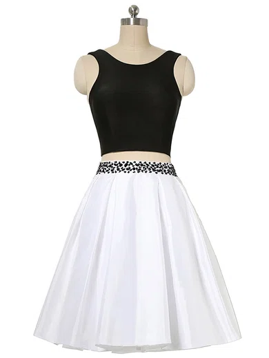 Simple A-line Scoop Neck Satin Short/Mini Beading Two Piece Backless Short Prom Dresses #Favs020103012