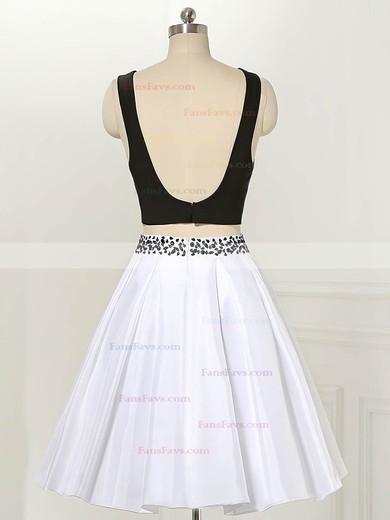Simple A-line Scoop Neck Satin Short/Mini Beading Two Piece Backless Short Prom Dresses #Favs020103012