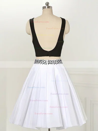 Simple A-line Scoop Neck Satin Short/Mini Beading Two Piece Backless Short Prom Dresses #Favs020103012