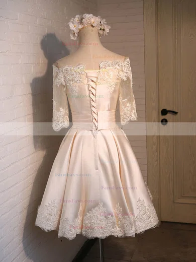 Ball Gown Off-the-shoulder Satin Short/Mini Appliques Lace 1/2 Sleeve New Short Prom Dresses #Favs020103039