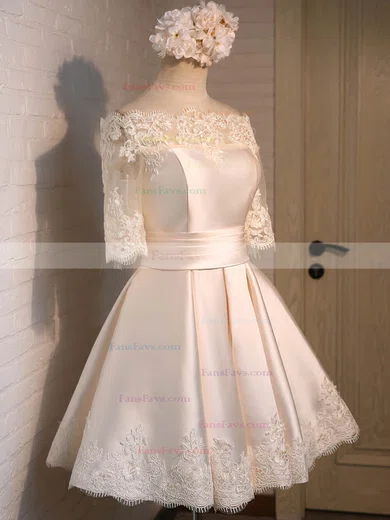 Ball Gown Off-the-shoulder Satin Short/Mini Appliques Lace 1/2 Sleeve New Short Prom Dresses #Favs020103039