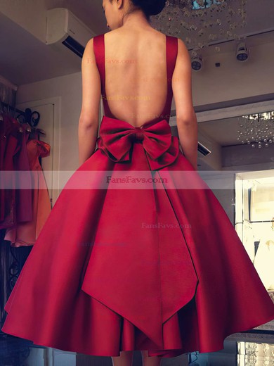 Ball Gown Square Neckline Satin Tea-length Bow Prom Dresses #Favs020103061