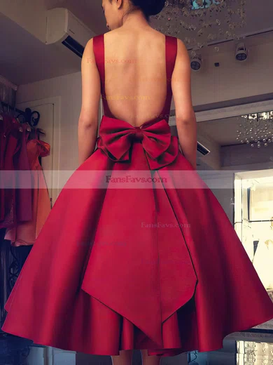 Ball Gown Square Neckline Satin Tea-length Bow Short Prom Dresses #Favs020103061