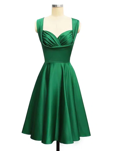 A-line Sweetheart Knee-length Satin Prom Dresses with Ruffle #Favs02013400