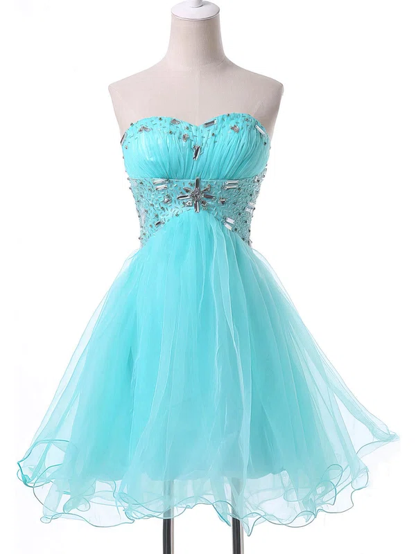 A-line Sweetheart Satin Organza Short/Mini Beading Short Prom Dresses #Favs02051736