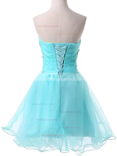 A-line Sweetheart Satin Organza Short/Mini Beading Short Prom Dresses #Favs02051736