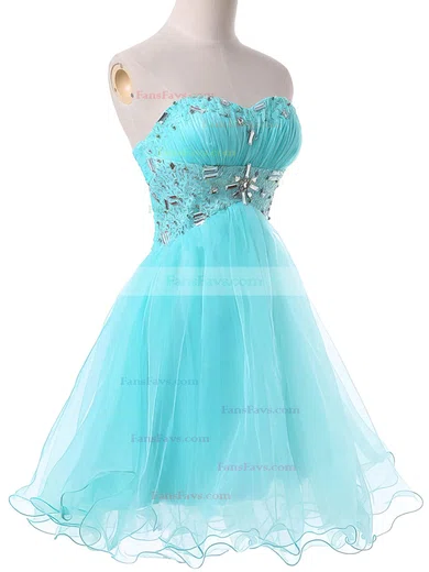 A-line Sweetheart Satin Organza Short/Mini Beading Short Prom Dresses #Favs02051736