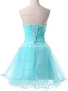 A-line Sweetheart Satin Organza Short/Mini Beading Short Prom Dresses #Favs02051736