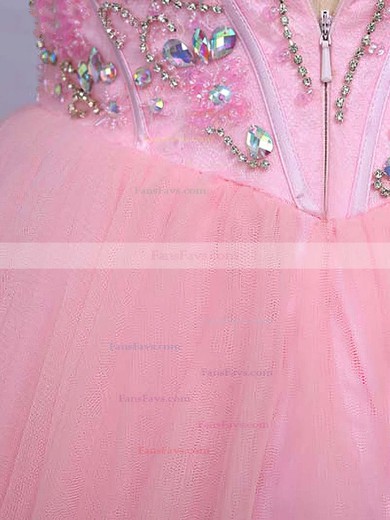 High Neck Pink Satin Tulle Beading Short/Mini Cute Prom Dresses #Favs020101623