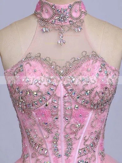 High Neck Pink Satin Tulle Beading Short/Mini Cute Short Prom Dresses #Favs020101623