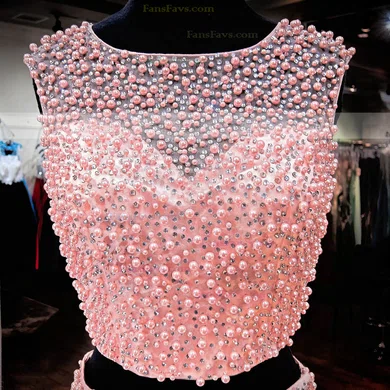 Pretty A-line Scoop Neck Satin Tulle Short/Mini Crystal Detailing Two Piece Short Prom Dresses #Favs020102480