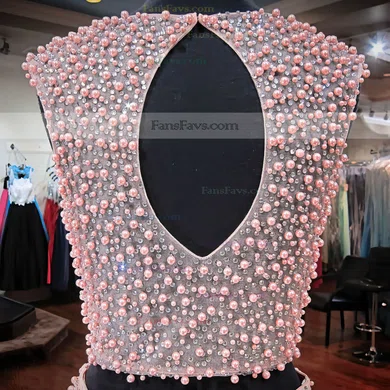 Pretty A-line Scoop Neck Satin Tulle Short/Mini Crystal Detailing Two Piece Short Prom Dresses #Favs020102480