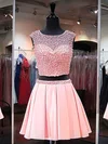 Pretty A-line Scoop Neck Satin Tulle Short/Mini Crystal Detailing Two Piece Short Prom Dresses #Favs020102480