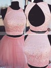Princess Scoop Neck Satin Tulle Short/Mini Pearl Detailing Two Piece Homecoming Dresses #Favs020102539
