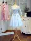 Sweet A-line Scoop Neck Satin Tulle Short/Mini Appliques Lace 3/4 Sleeve Short Prom Dresses #Favs020103779
