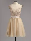 A-line Scoop Neck Satin Tulle Short/Mini Appliques Lace Short Prom Dresses #Favs02016005