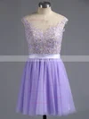 A-line Scoop Neck Satin Tulle Short/Mini Appliques Lace Short Prom Dresses #Favs02016005