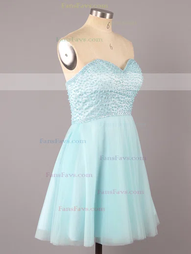 A-line Sweetheart Short/Mini Satin Tulle Prom Dresses with Pearl Detailing #Favs02016340