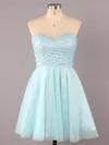 A-line Sweetheart Short/Mini Satin Tulle Prom Dresses with Pearl Detailing #Favs02016340