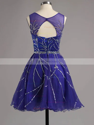 A-line Scoop Neck Satin Tulle Short/Mini Beading Short Prom Dresses #Favs02016341